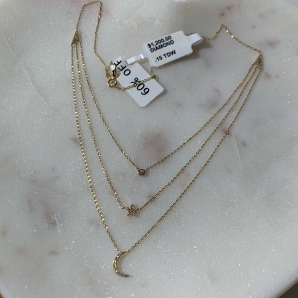 Celestial Diamond Necklace Stars Moon Gold Dainty - Picture 3 of 5